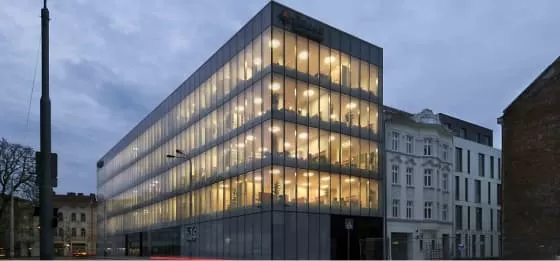 Building with lights on