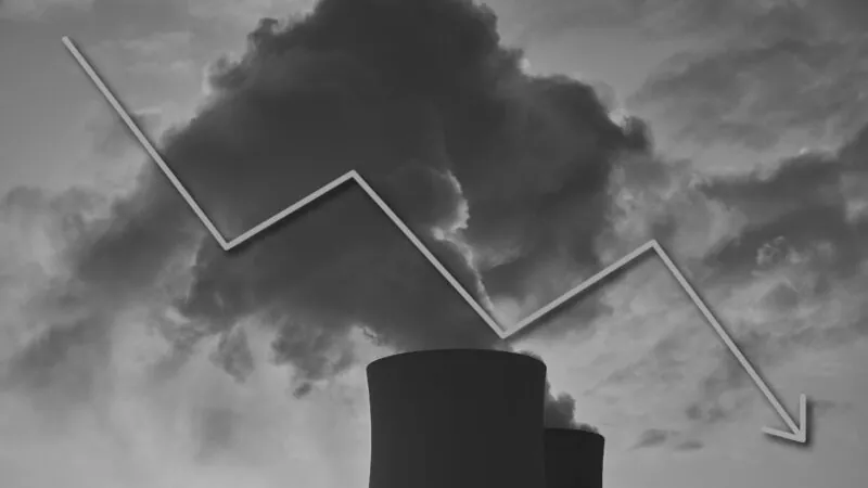 Emissions reduced represented by a downwards arrow