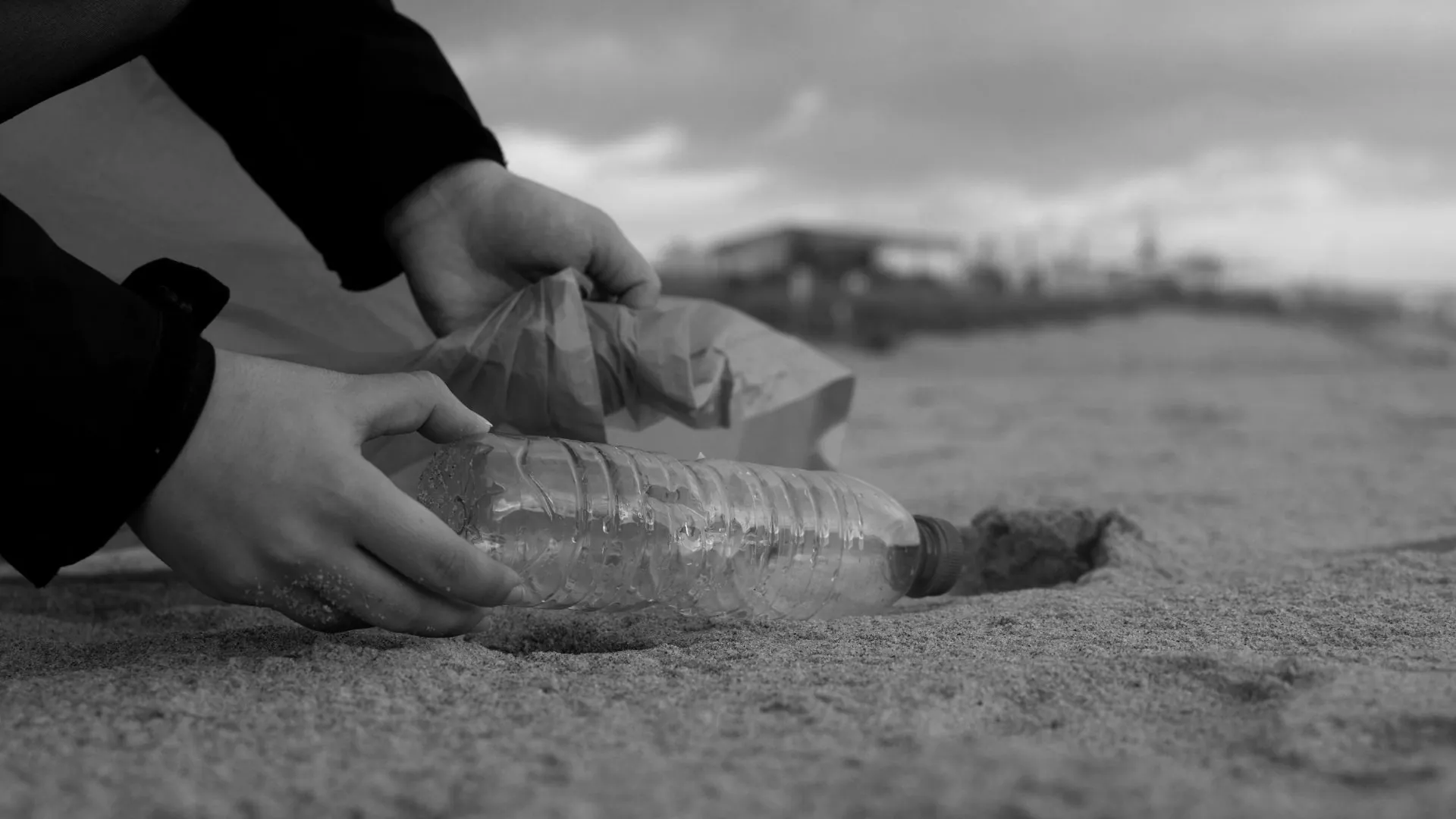 Plastic pollution water bottle on the beach