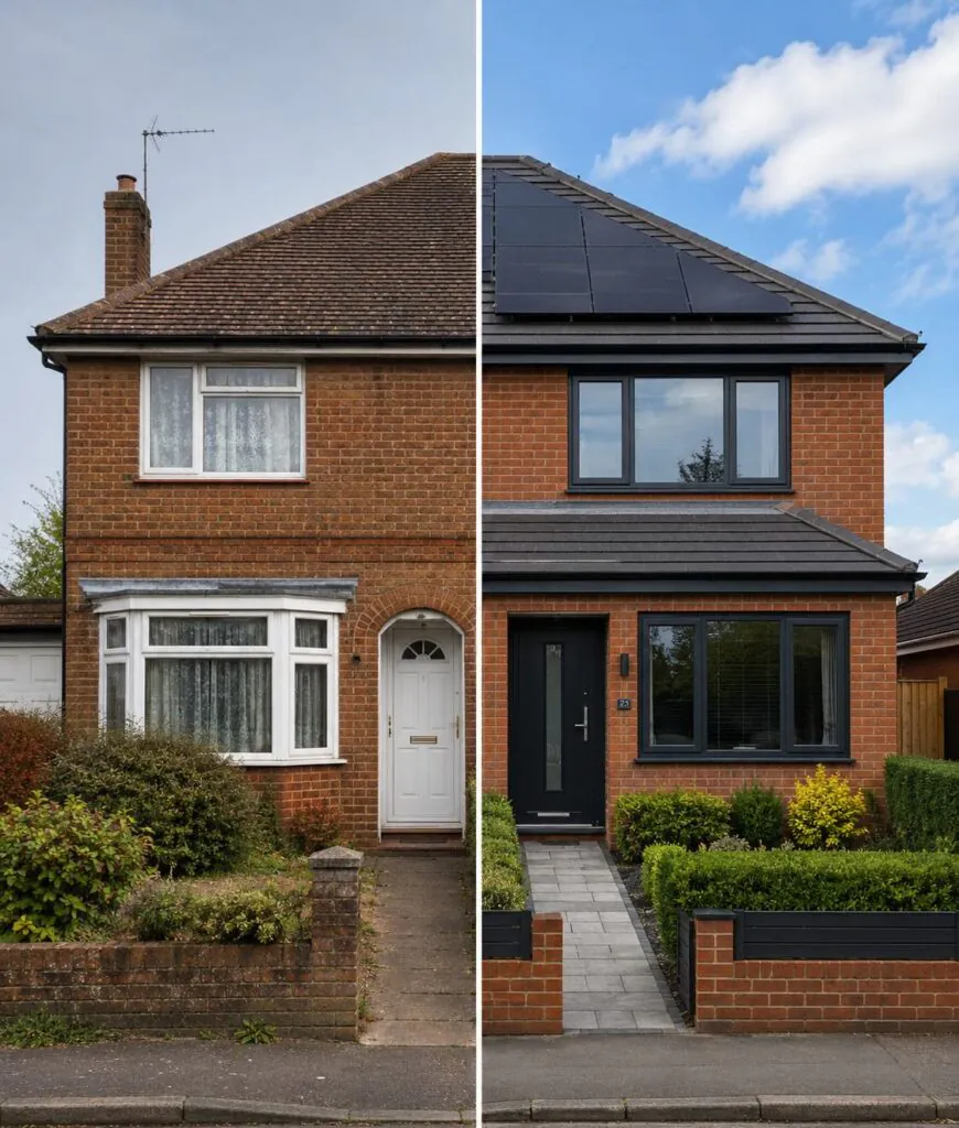 A domestic house before and after having retrofit works carried out
