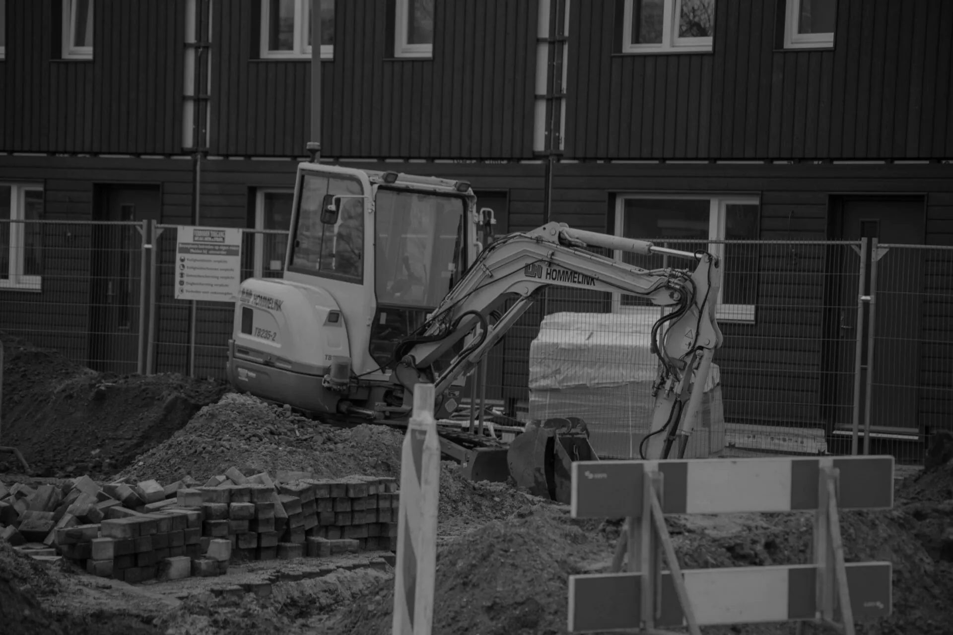 Construction Site Digger Building Social Housing