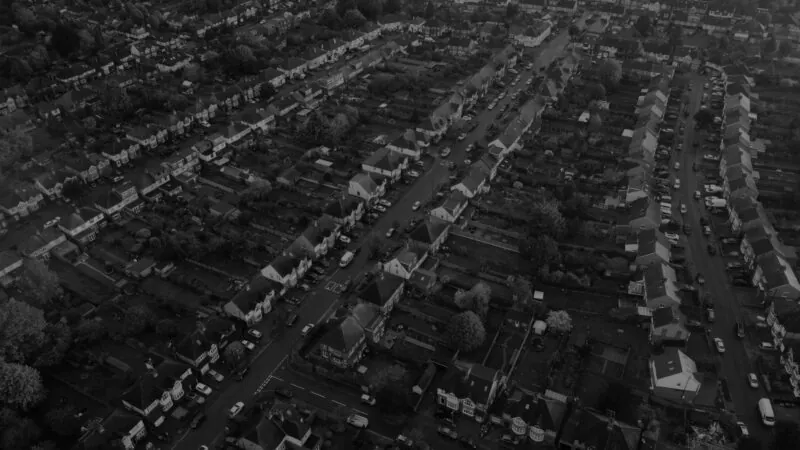 Overhead shot of houses B&W